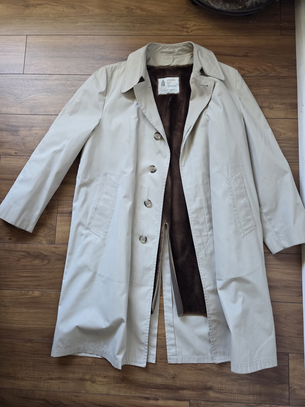 London Fog Men's Cream Trench Coat with Detatchable Brown Lining